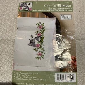 Grey Cat Pillowcases for Embroidery